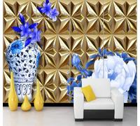 XLMING Esthétique Relief Mur Doré Vase Rose 3D Papier Peint Texture Soyeuse Intissé Salle à Manger Bureau D'étude Canapé Chambre Salon TV Mur-400cm×280cm