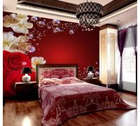 XLMING Esthétique Romantique Rouge Rose Fleur De Pêcher 3D Papier Peint Luxe Décoration Manger Adulte Intérieure Salon Canapé Chambre Fond TV Mur-400cm×280cm