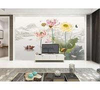 XLMING Étang De Lotus Sommets Montagneux Papillons Paysage 3D Papier Peint Premium Texturé Soie Bureau Salle à Manger Salon Chambre Coucher Canapé TV Mur-150cm×105cm