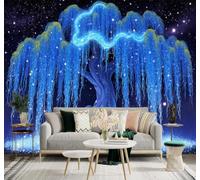 XLMING Éthique Onirique Bleu Saule Ciel Étoilé 3D Papier Peint Texture Soyeuse Intissé Salle à Manger Bureau Canapé Chambre Salon TV Mur-430cm×300cm