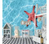 XLMING Étoile De Mer Cubique Bleu Océan Rouge 3D Papier Peint Luxe Décoration Manger Adulte Intérieure Salon Canapé Chambre Fond TV Mur-250cm×170cm