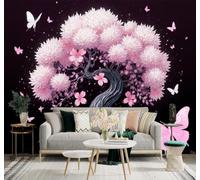 XLMING Fantastique En Trois Dimensions Fleurs Roses Arbres Papillons 3D Papier Peint Texture Soyeuse Intissé Salle à Manger Bureau Canapé Chambre Salon TV Mur-350cm×256cm