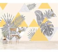 XLMING Faux Marbre Géométrique Noir Et Blanc À Feuilles De Plantes Papier Peint 3D Soie De Luxe Intissé Bureau Salle à Manger Canapé Chambre Salon TV Mural Décoratif-200cm×140cm