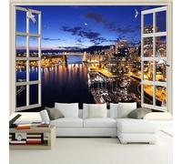 XLMING Fenêtre Architecture Oiseaux En Vol Rivière Petit Bateau 3D Papier Peint Texture Soyeuse Intissé Salle à Manger Bureau D'étude Canapé Chambre Salon TV Mur-300cm×210cm