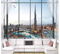 XLMING Fenêtre Tridimensionnel Architecture Urbaine Oiseaux En Vol Rivière 3D Papier Peint Texture Soyeuse Intissé Salle à Manger Bureau D'étude Canapé Chambre Salon TV Mur-430cm×300cm