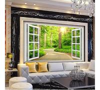XLMING Fenêtre Vert Forêt Soleil Art 3D Papier Peint Luxe Décoration Manger Adulte Intérieure Salon Canapé Chambre Fond TV Mur-350cm×256cm