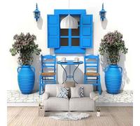 XLMING Fenêtres Bleues Architecture Plantes 3D Papier Peint Premium Texturé Soie Bureau Salle à Manger Salon Chambre Coucher Canapé TV Mur-430cm×300cm