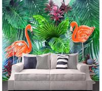 XLMING Feuille De Bananier Verte Fraîche Flamant Rose 3D Papier Peint Premium Texturé Soie Bureau Salle à Manger Salon Chambre Coucher Canapé TV Mur-350cm×256cm