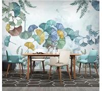 XLMING Feuille De Ginkgo Colorée Peinte À La Main À L'Encre De Chine Rétro 3D Papier Peint Premium Texturé Soie Bureau Salle à Manger Salon Chambre Coucher Canapé TV Mur-150cm×105cm