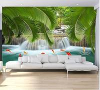 XLMING Feuille De Jardinage Verte Stéréoscopique Rivière Papier Peint 3D Soie Texturée Haut De Gamme Salon Canapé Chambre À Coucher Salle Manger Murale-430cm×300cm
