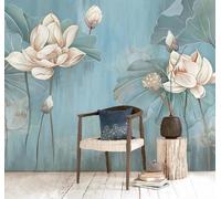 XLMING Feuille De Lotus Et Fleur De Lotus Vintage Tridimensionnelles Peintes À La Main 3D Papier Peint Texture Soyeuse Intissé Salle à Manger Bureau D'étude Canapé Chambre Salon TV Mur-350cm×256cm