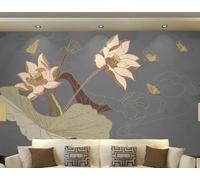XLMING Feuille De Lotus Fleur De Lotus Et Papillon Créatifs Papier Peint 3D Soie De Luxe Intissé Bureau Salle à Manger Canapé Chambre Salon TV Mural Décoratif-430cm×300cm