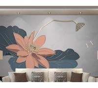 XLMING Feuille De Lotus Minimaliste Rose Et Oiseau En Vol Papier Peint 3D Soie De Luxe Intissé Bureau Salle à Manger Canapé Chambre Salon TV Mural Décoratif-200cm×140cm