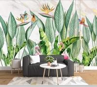 XLMING Feuilles Botaniques Vertes Fleur Flamant Rose 3D Papier Peint Premium Texturé Soie Bureau Salle à Manger Salon Chambre Coucher Canapé TV Mur-150cm×105cm