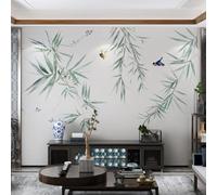 XLMING Feuilles De Bambou Oiseaux En Vol Et Papillons Minimalistes Peints À La Main 3D Papier Peint Texture Soyeuse Intissé Salle à Manger Bureau D'étude Canapé Chambre Salon TV Mur-300cm×210cm
