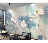 XLMING Feuilles De Lotus Fleurs De Lotus Et Papillons Peints À La Main À L'Encre 3D Papier Peint Premium Texturé Soie Bureau Salle à Manger Salon Chambre Coucher Canapé TV Mur-350cm×256cm