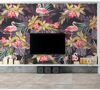 XLMING Feuilles De Plantes Tropicales Fraîches Dessinées À La Main Flamant Rose 3D Papier Peint Luxe Décoration Manger Adulte Intérieure Salon Canapé Chambre Fond TV Mur-150cm×105cm