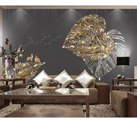 XLMING Feuilles Dorées Créatives Élan Oiseaux En Vol 3D Papier Peint Texture Soyeuse Intissé Salle à Manger Bureau D'étude Canapé Chambre Salon TV Mur-250cm×170cm