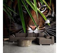 XLMING Feuilles Vertes Fraîches Animaux Féroces Tigres Forêt 3D Papier Peint Texture Soyeuse Intissé Salle à Manger Bureau D'étude Canapé Chambre Salon TV Mur-300cm×210cm