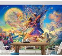 XLMING Figures Artistiques Colorées De La Lune Peintes À La Main Papillons 3D Papier Peint Texture Soyeuse Intissé Salle à Manger Bureau D'étude Canapé Chambre Salon TV Mur-150cm×105cm