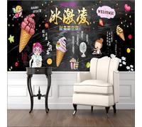 XLMING Fille Mignonne Dessinée À La Main Sur Un Tableau Noir 3D Papier Peint Texture Soyeuse Intissé Salle à Manger Bureau D'étude Canapé Chambre Salon TV Mur-250cm×170cm