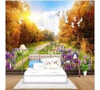 XLMING Fin De L'Automne Forêt Petit Chemin Oiseaux En Vol Beauté Fleurs 3D Papier Peint Premium Texturé Soie Bureau Salle à Manger Salon Chambre Coucher Canapé TV Mur-430cm×300cm