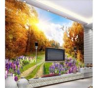 XLMING Fin De L'Automne Forêt Petit Chemin Oiseaux En Vol Beauté Fleurs 3D Papier Peint Texture Soyeuse Intissé Salle à Manger Bureau D'étude Canapé Chambre Salon TV Mur-250cm×170cm