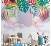 XLMING Flamant Rose Montgolfière Feuilles Vertes Fruit 3D Papier Peint Premium Texturé Soie Bureau Salle à Manger Salon Chambre Coucher Canapé TV Mur-430cm×300cm