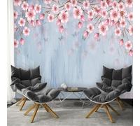 XLMING Fleur De Pêcher Dessinée À La Main En Rose Et Couleurs Chaudes Papier Peint 3D Soie De Luxe Intissé Bureau Salle à Manger Canapé Chambre Salon TV Mural Décoratif-200cm×140cm