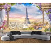 XLMING Fleur Violette Vigne Ville Architecture Paysage Romance 3D Papier Peint Texture Soyeuse Intissé Salle à Manger Bureau D'étude Canapé Chambre Salon TV Mur-400cm×280cm