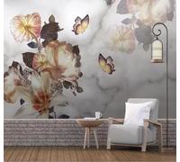 XLMING Fleurs Et Papillons Vintage Peints À La Main Effet Marbré 3D Papier Peint Premium Texturé Soie Bureau Salle à Manger Salon Chambre Coucher Canapé TV Mur-300cm×210cm