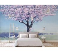XLMING Fleurs Fraîches Belles Roses Arbres Colombes Papier Peint 3D Soie De Luxe Intissé Bureau Salle à Manger Canapé Chambre Salon TV Mural Décoratif-250cm×170cm