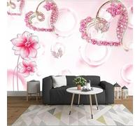 XLMING Fleurs Roses Créatives Papillons Cœurs 3D Papier Peint Luxe Décoration Manger Adulte Intérieure Salon Canapé Chambre Fond TV Mur-430cm×300cm