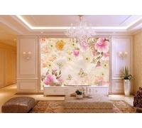 XLMING Fleurs Roses Créatives Papillons Effet Marbré 3D Papier Peint Luxe Décoration Manger Adulte Intérieure Salon Canapé Chambre Fond TV Mur-400cm×280cm