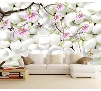 XLMING Fleurs Roses Galets Blancs Et Papillons 3D Papier Peint Luxe Décoration Manger Adulte Intérieure Salon Canapé Chambre Fond TV Mur-150cm×105cm