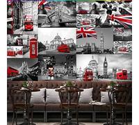 XLMING Fond D’Écran 3D Fond D’Écran London Style Scène De Rue Londres Anglais Bus Deck Carriage Wallpaper-250cm×170cm