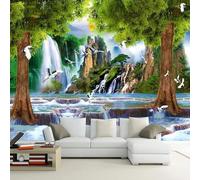 XLMING Forêt Cascade Oiseaux En Vol Lever Du Soleil Paysage 3D Papier Peint Texture Soyeuse Intissé Salle à Manger Bureau D'étude Canapé Chambre Salon TV Mur-150cm×105cm