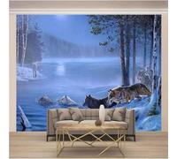 XLMING Forêt Cubique Rivière Animal Loup Neige 3D Papier Peint Luxe Décoration Manger Adulte Intérieure Salon Canapé Chambre Fond TV Mur-200cm×140cm