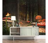 XLMING Forêt En Trois Dimensions Champignons Rouges Papillons 3D Papier Peint Texture Soyeuse Intissé Salle à Manger Bureau D'étude Canapé Chambre Salon TV Mur-200cm×140cm