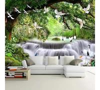 XLMING Forêt Fraîche Cascade Oiseaux En Vol Paysage 3D Papier Peint Texture Soyeuse Intissé Salle à Manger Bureau D'étude Canapé Chambre Salon TV Mur-250cm×170cm
