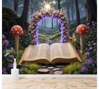 XLMING Forêt Livres Arche De Fleurs Champignons Papillons 3D Papier Peint Premium Texturé Soie Bureau Salle à Manger Salon Chambre Coucher Canapé TV Mur-430cm×300cm