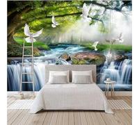 XLMING Forêt Ruisseau Cascade Oiseaux En Vol Élan 3D Papier Peint Premium Texturé Soie Bureau Salle à Manger Salon Chambre Coucher Canapé TV Mur-150cm×105cm