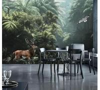 XLMING Forêt Verte En Trois Dimensions Élan Oiseaux En Vol 3D Papier Peint Texture Soyeuse Intissé Salle à Manger Bureau D'étude Canapé Chambre Salon TV Mur-430cm×300cm