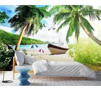 XLMING Forêt Verte Rivière Bateau Oiseaux En Vol 3D Papier Peint Texture Soyeuse Intissé Salle à Manger Bureau D'étude Canapé Chambre Salon TV Mur-200cm×140cm