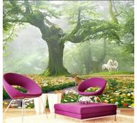 XLMING Fraîcheur Beauté Fantaisie Forêt Prairie Cheval Blanc 3D Papier Peint Texture Soyeuse Intissé Salle à Manger Bureau D'étude Canapé Chambre Salon TV Mur-400cm×280cm