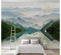 XLMING Fraîcheur Encre De Chine Paysage Atmosphère Panorama 3D Papier Peint Texture Soyeuse Intissé Salle à Manger Bureau D'étude Canapé Chambre Salon TV Mur-430cm×300cm