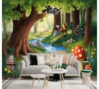 XLMING Fraîcheur Forêt Cours D'Eau Champignons Fleurs Sauvages 3D Papier Peint Premium Texturé Soie Bureau Salle à Manger Salon Chambre Coucher Canapé TV Mur-200cm×140cm