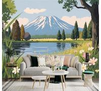 XLMING Fraîcheur Montagnes Enneigées Lacs Pins Fleurs 3D Papier Peint Premium Texturé Soie Bureau Salle à Manger Salon Chambre Coucher Canapé TV Mur-350cm×256cm