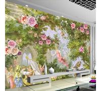 XLMING Frais Beau Angélique Jardin Plantes Fleurs 3D Papier Peint Texture Soyeuse Intissé Salle à Manger Bureau D'étude Canapé Chambre Salon TV Mur-400cm×280cm