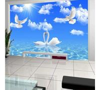 XLMING Frais Beau Ciel Bleu Nuages Blancs Cygnes Lac 3D Papier Peint Premium Texturé Soie Bureau Salle à Manger Salon Chambre Coucher Canapé TV Mur-150cm×105cm